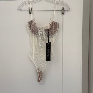 NWT White Fox Sheer Polka Dot Bodysuit